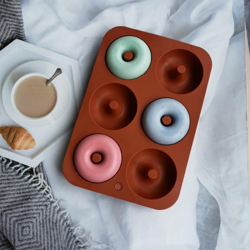 Donut Mold Silicone - Neu # 6-Loch-Silikon-Donut-Form, Bagel-Backform, Antihaftbeschichtung, hitzebeständig,